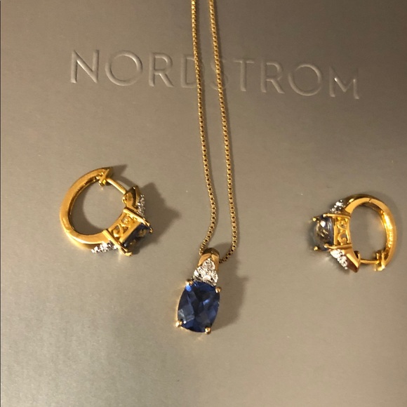 Jewelry - Elegant pure silver Gold plated Blue Jewelry Set